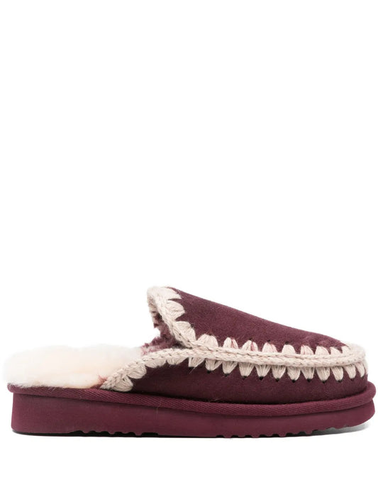 crochet-detail sheepskin mules