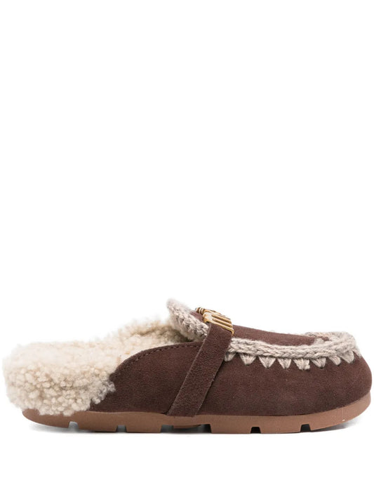 logo-plaque shearling mules
