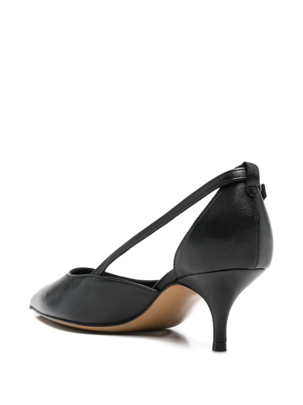 black pointed toe buckle fastening slingback strap
