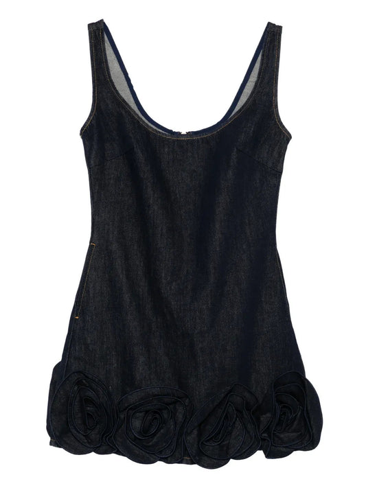 floral-appliqué mini dress