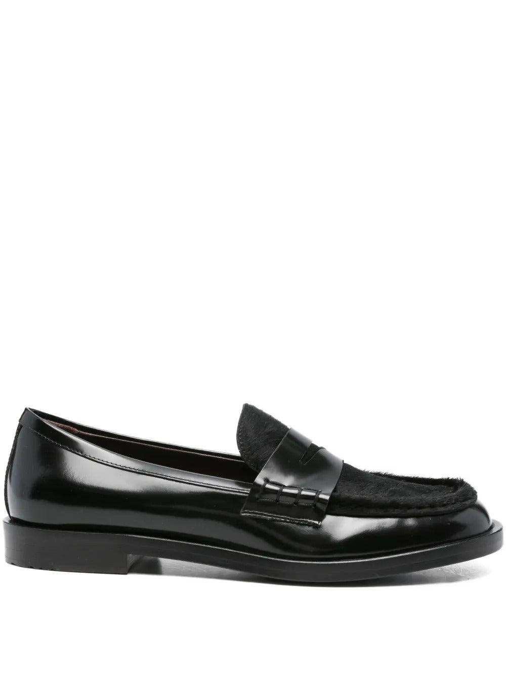 leather fur loafers