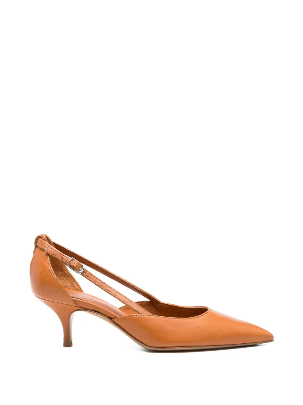brown pointed toe buckle fastening cut-out detail