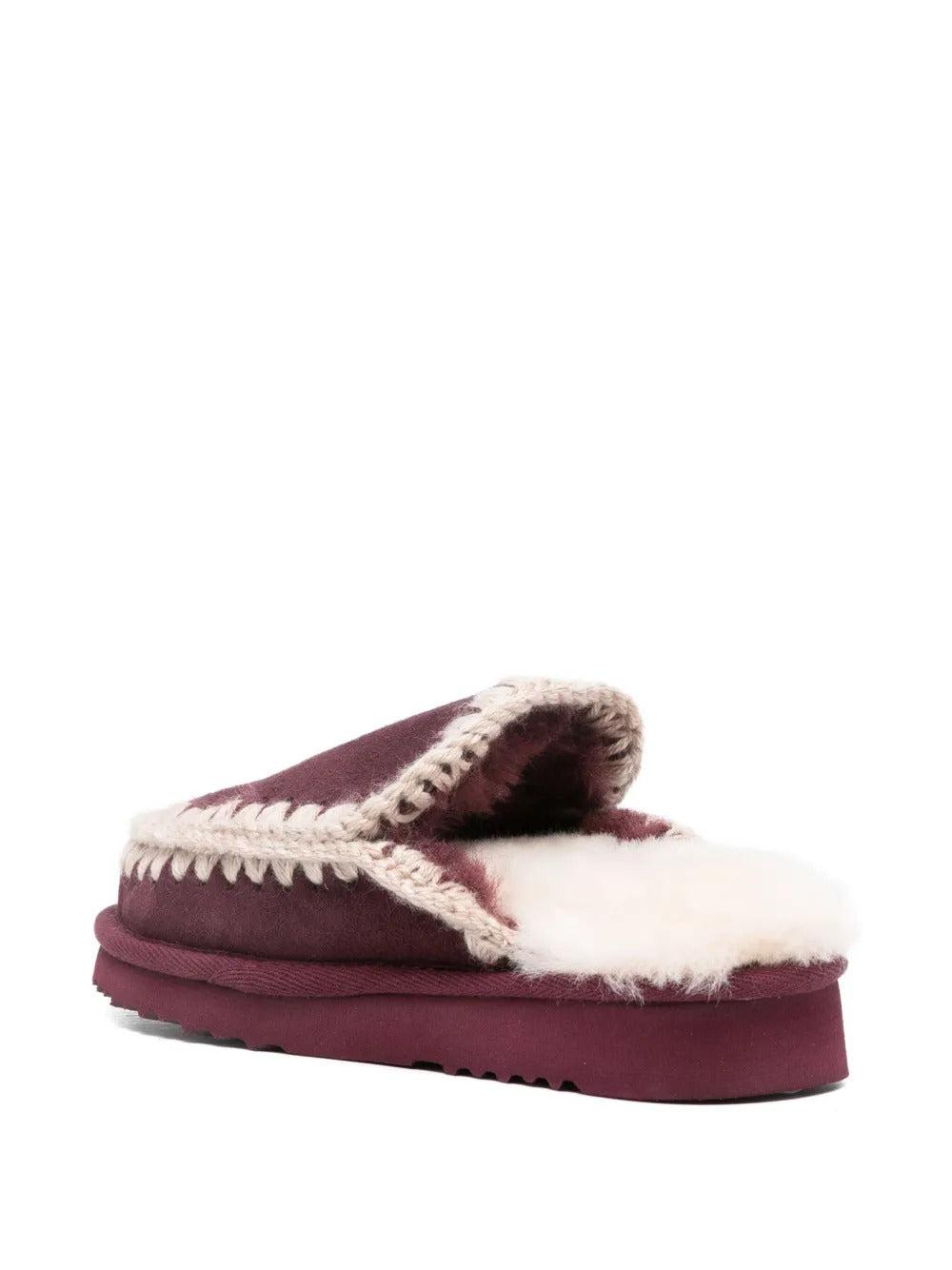 crochet-detail sheepskin mules