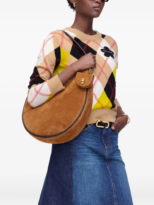 Borsa a spalla media in pelle scamosciata