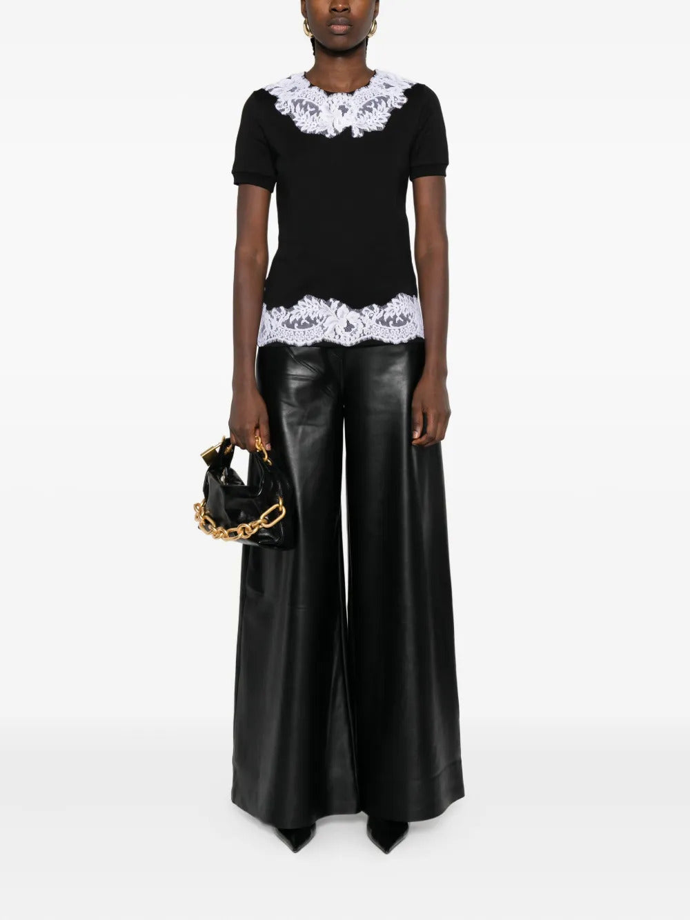lace-trimmed cotton T-shirt