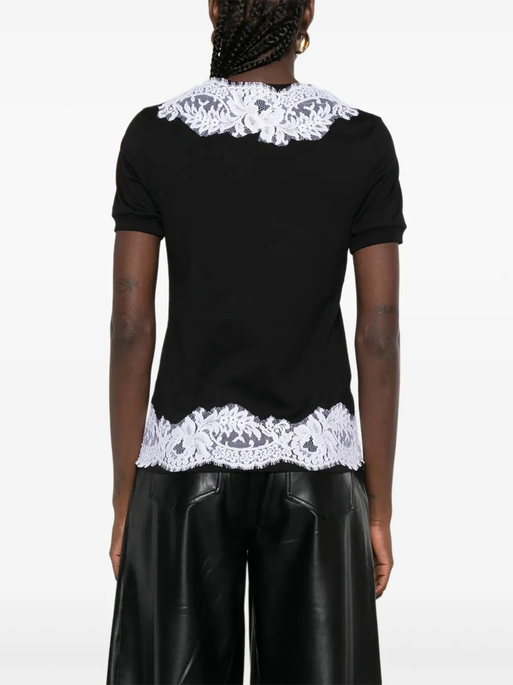 lace-trimmed cotton T-shirt
