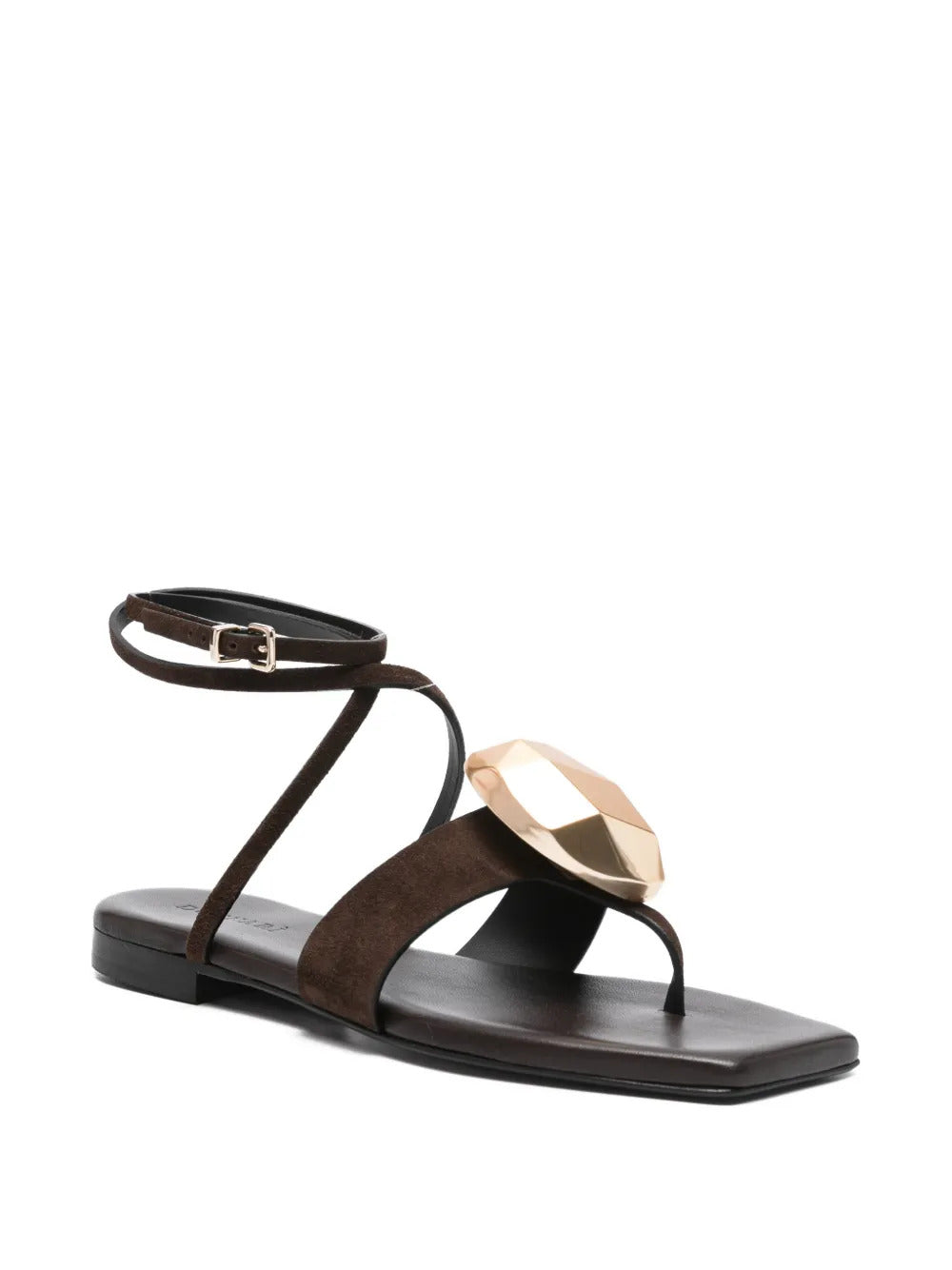 gold-tone-embellishment ankle-strap sandals