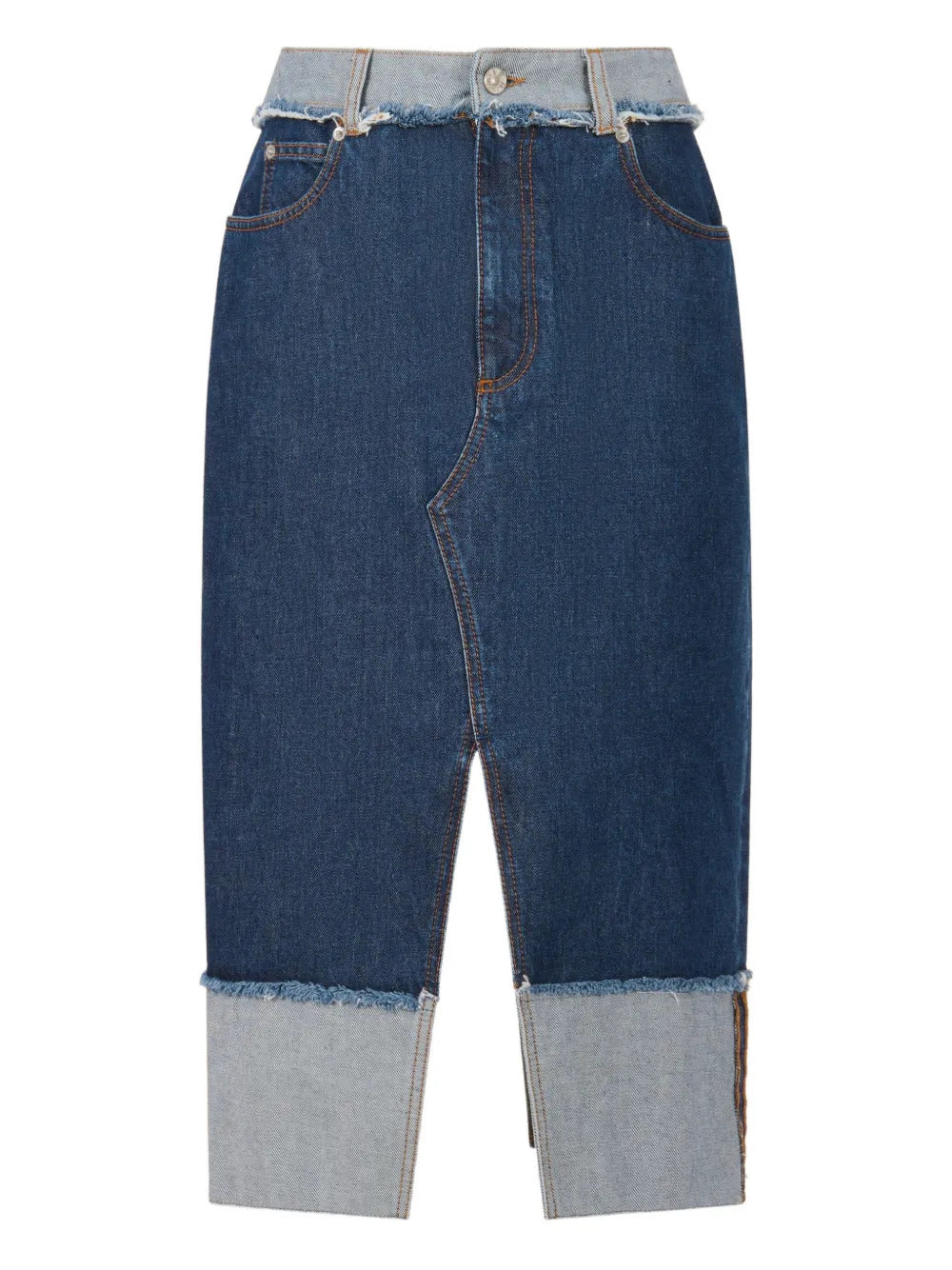 Gonna midi in denim con dettagli sfilacciati