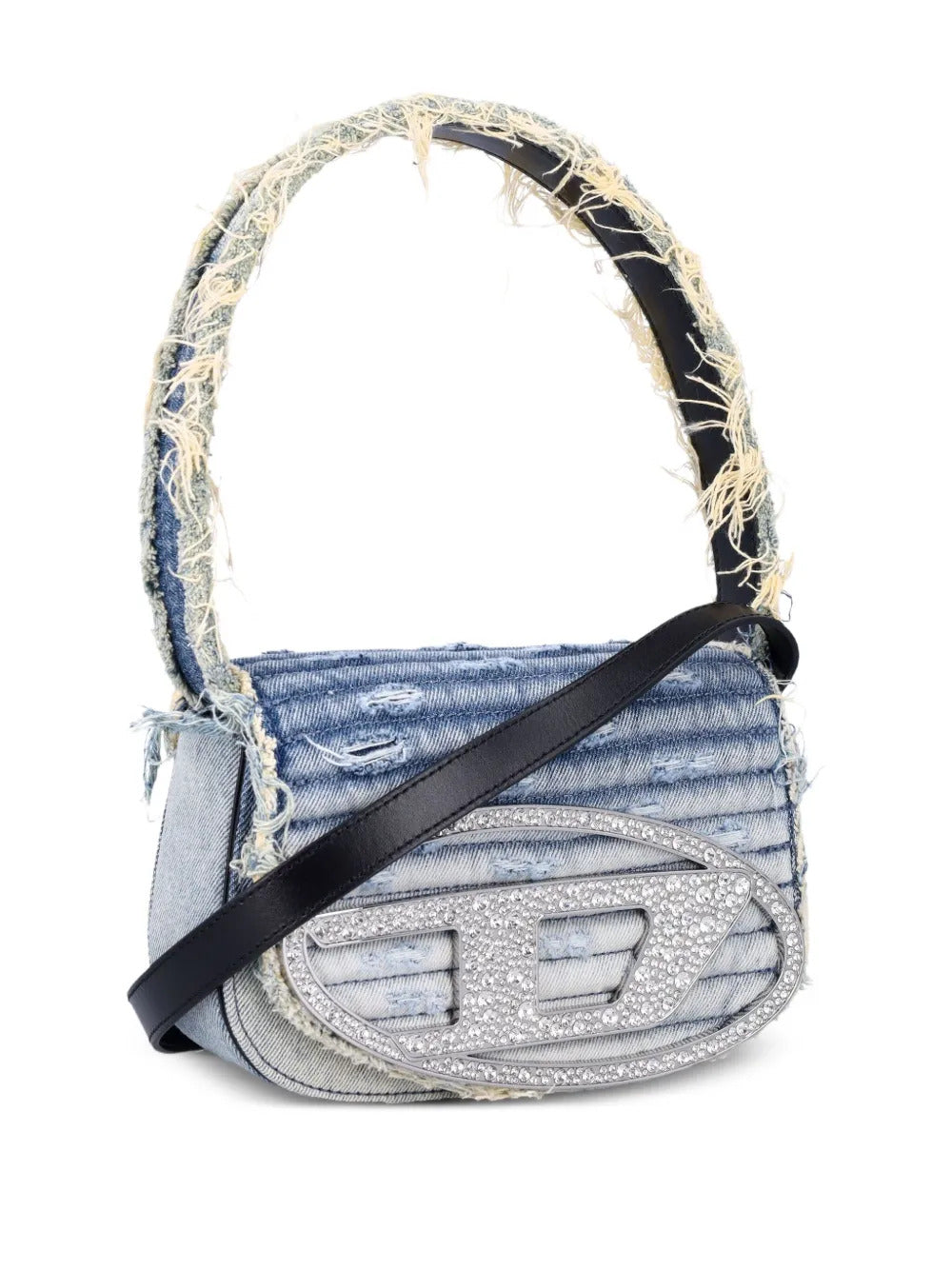 Borsa a spalla 1DR denim con cristalli