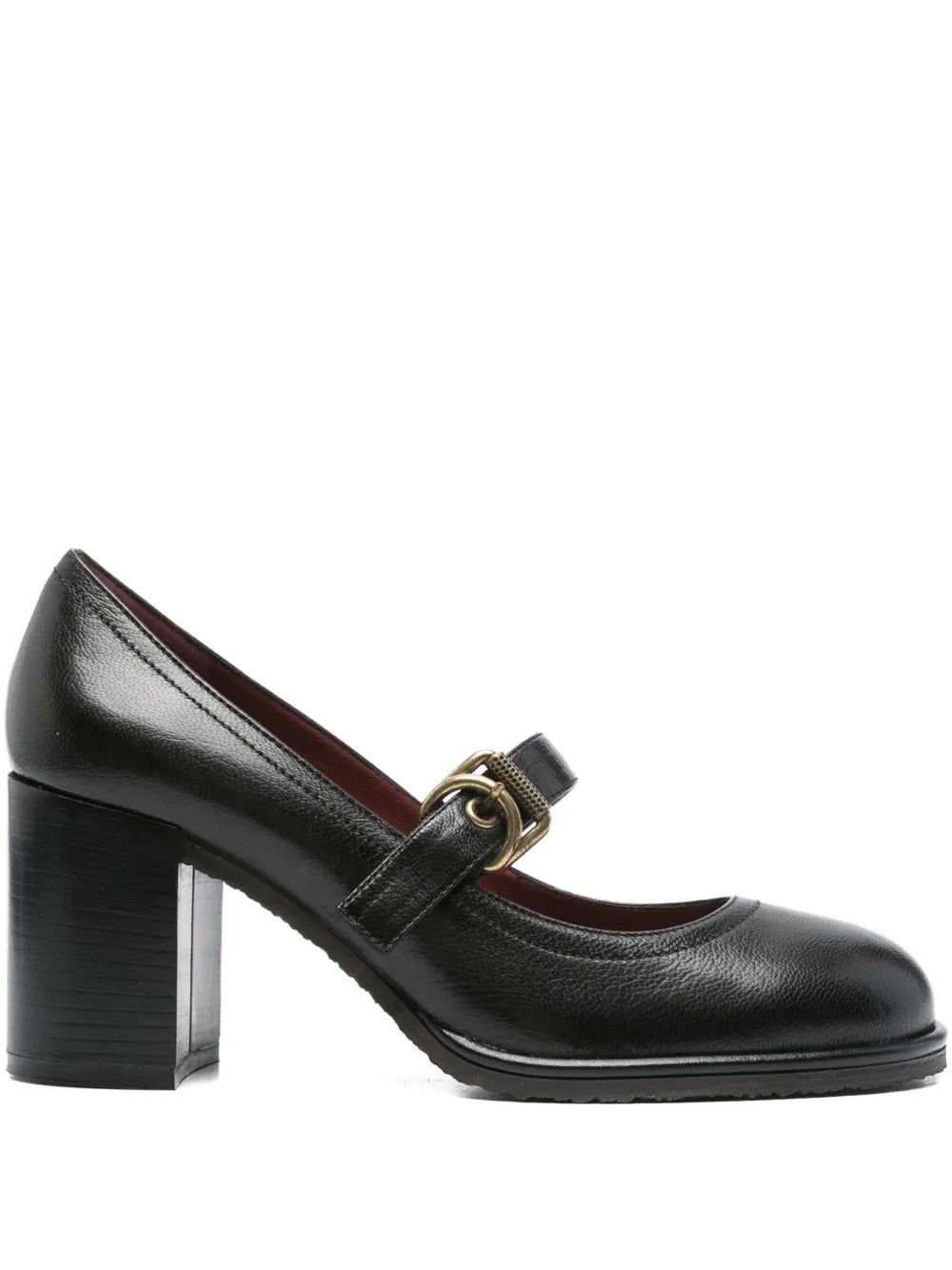 75mm buckle-strap block-heel pumps