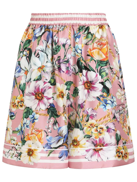 Shorts in raso a fiori