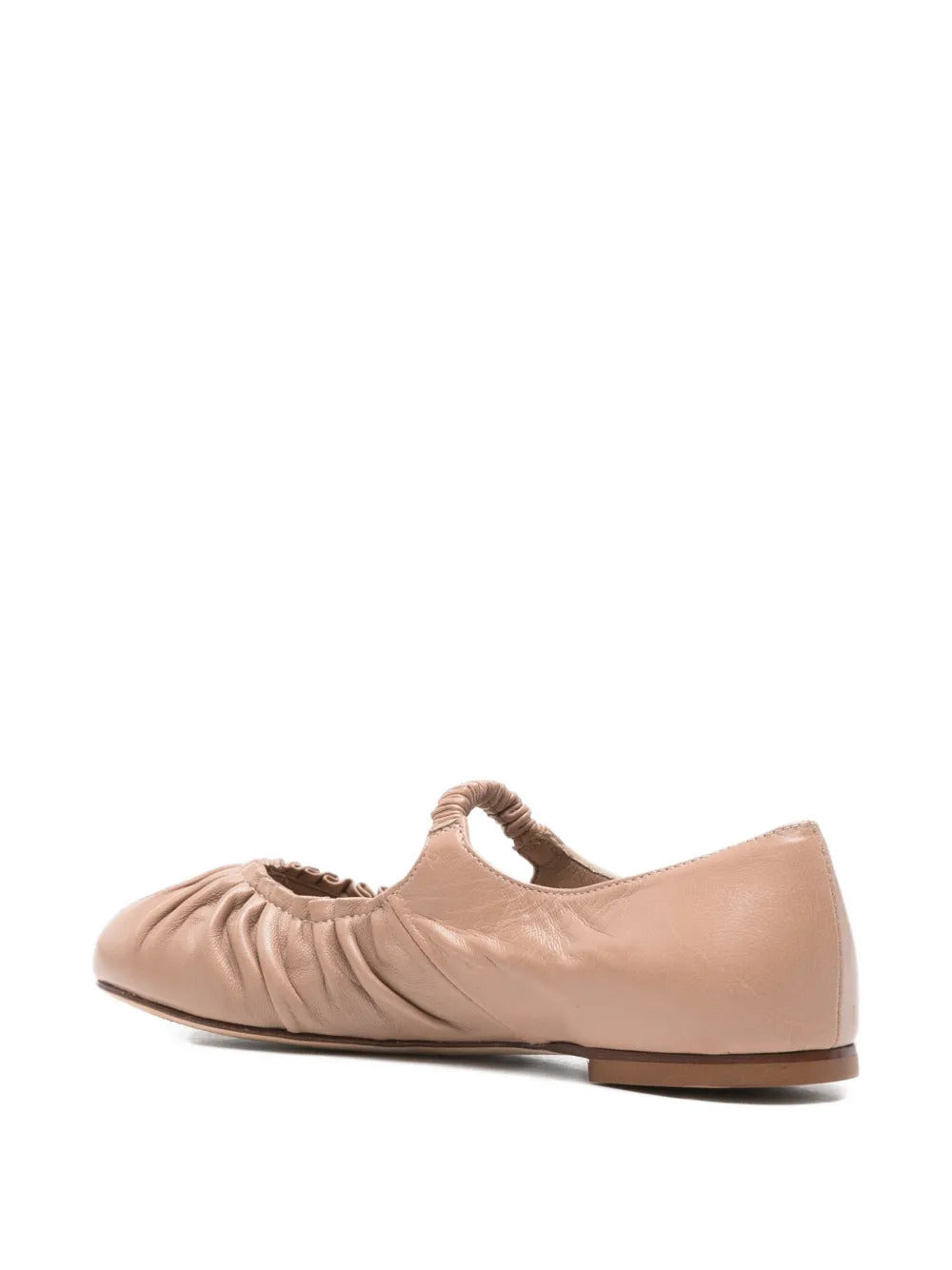 beige leather ruched detailing strap round toe flat sole
