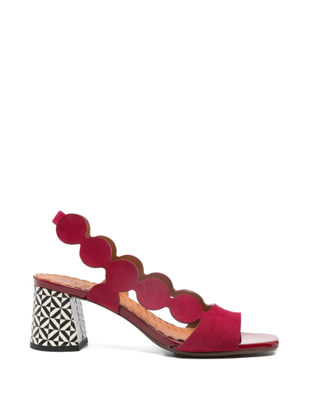 scalloped pattern heel sandals