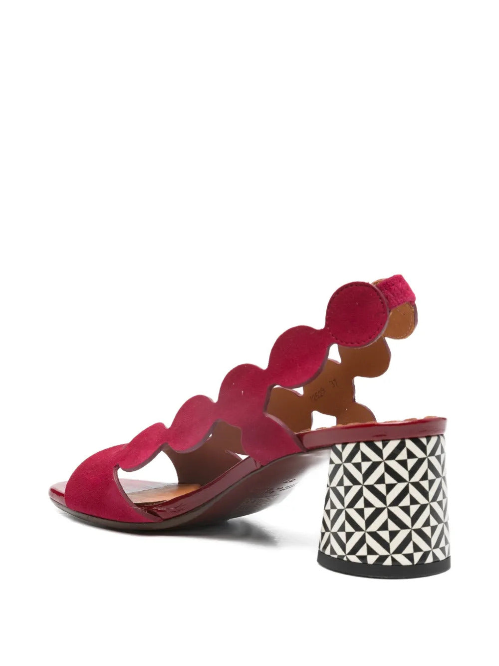 scalloped pattern heel sandals