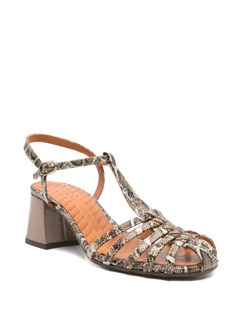 T-strap snake-print pumps