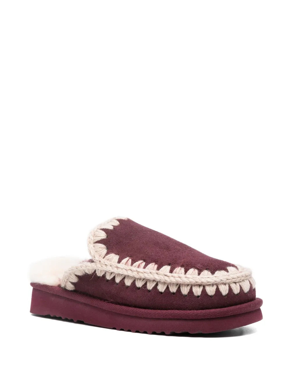 crochet-detail sheepskin mules