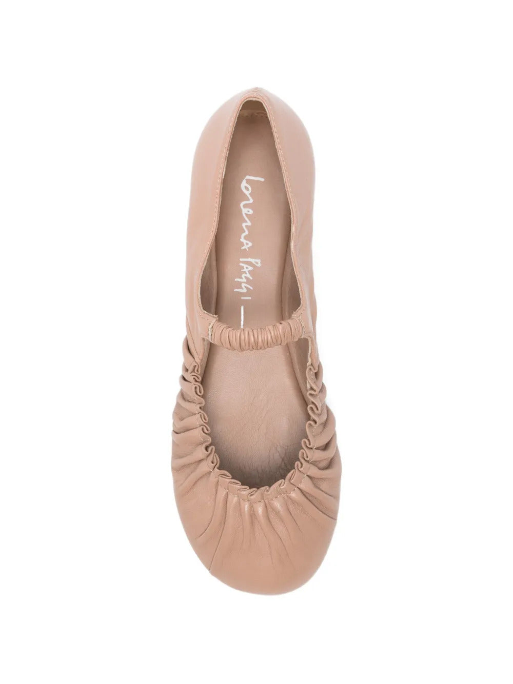 beige leather ruched detailing strap round toe flat sole