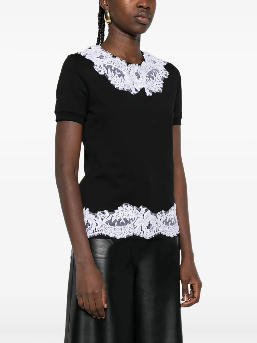lace-trimmed cotton T-shirt