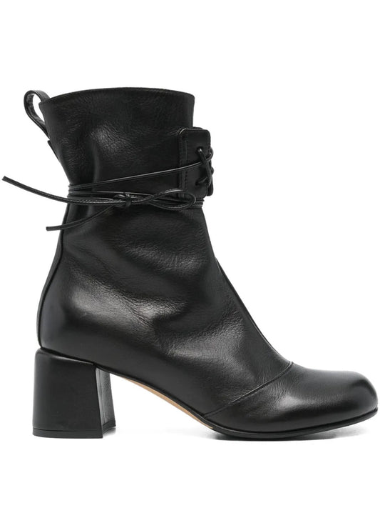 black
 lace-up fastening
 low block heel
 round toe
 side zip fastening