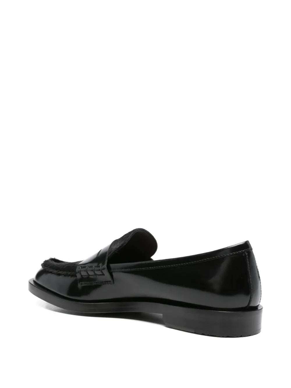 leather fur loafers