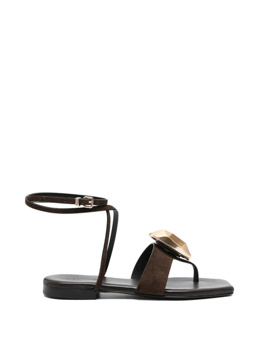 gold-tone-embellishment ankle-strap sandals