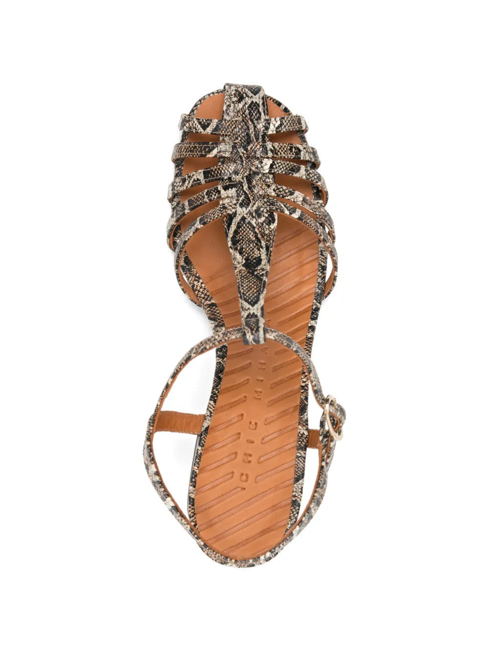 T-strap snake-print pumps
