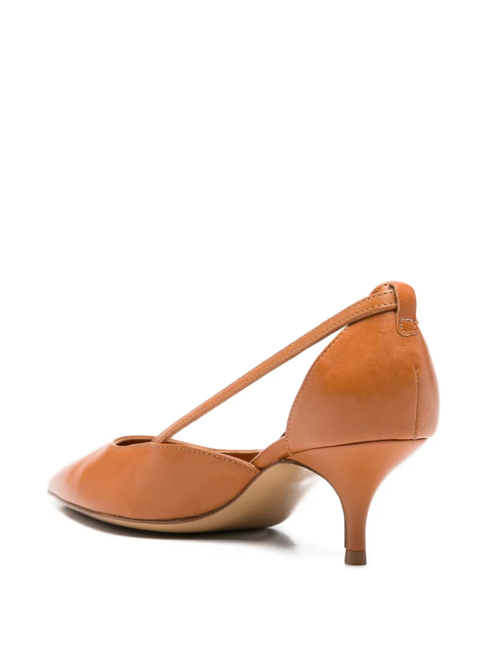 brown pointed toe buckle fastening cut-out detail