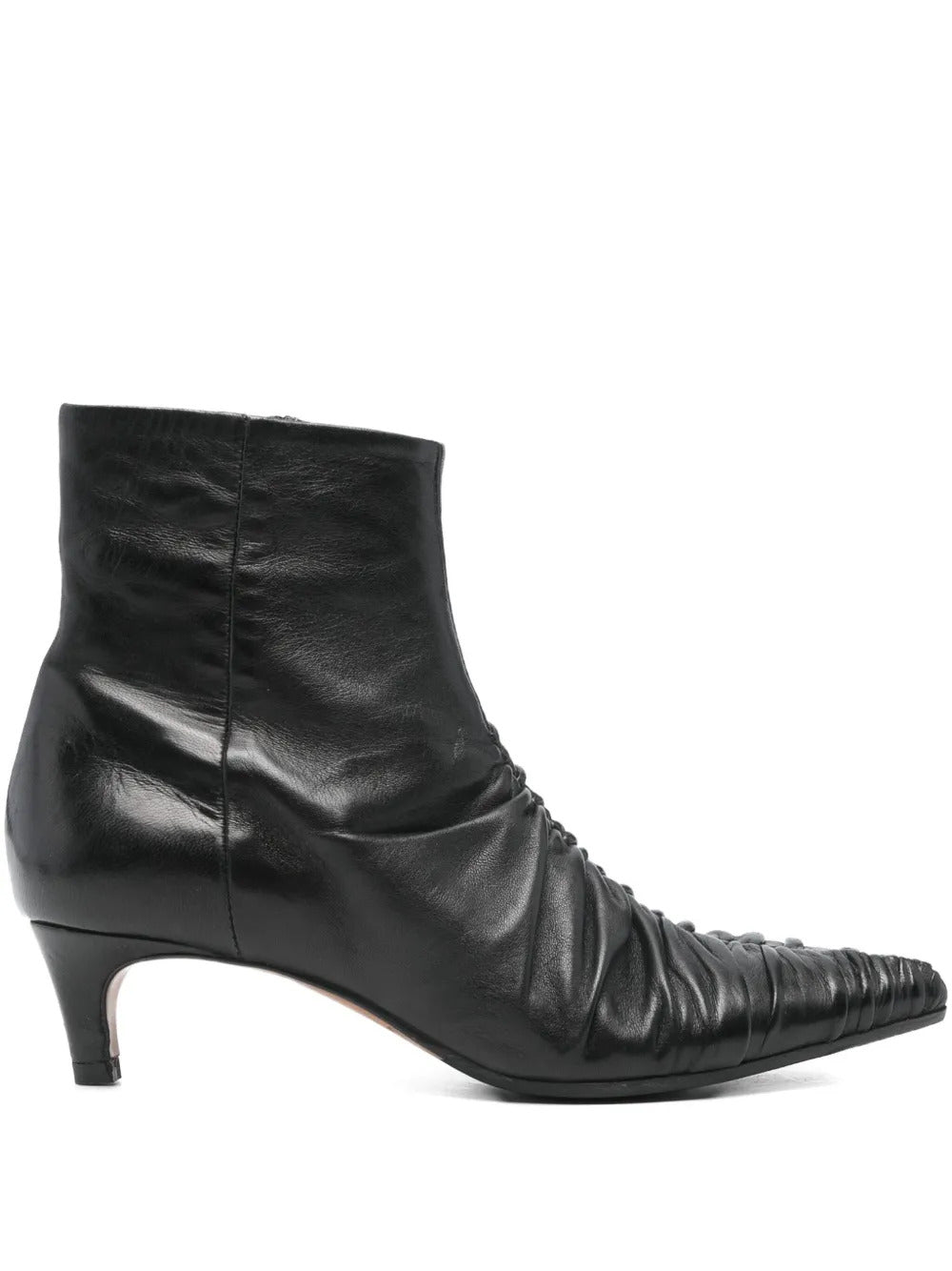 black
 pleated detailing
 pointed toe
 kitten heel
 side zip fastening