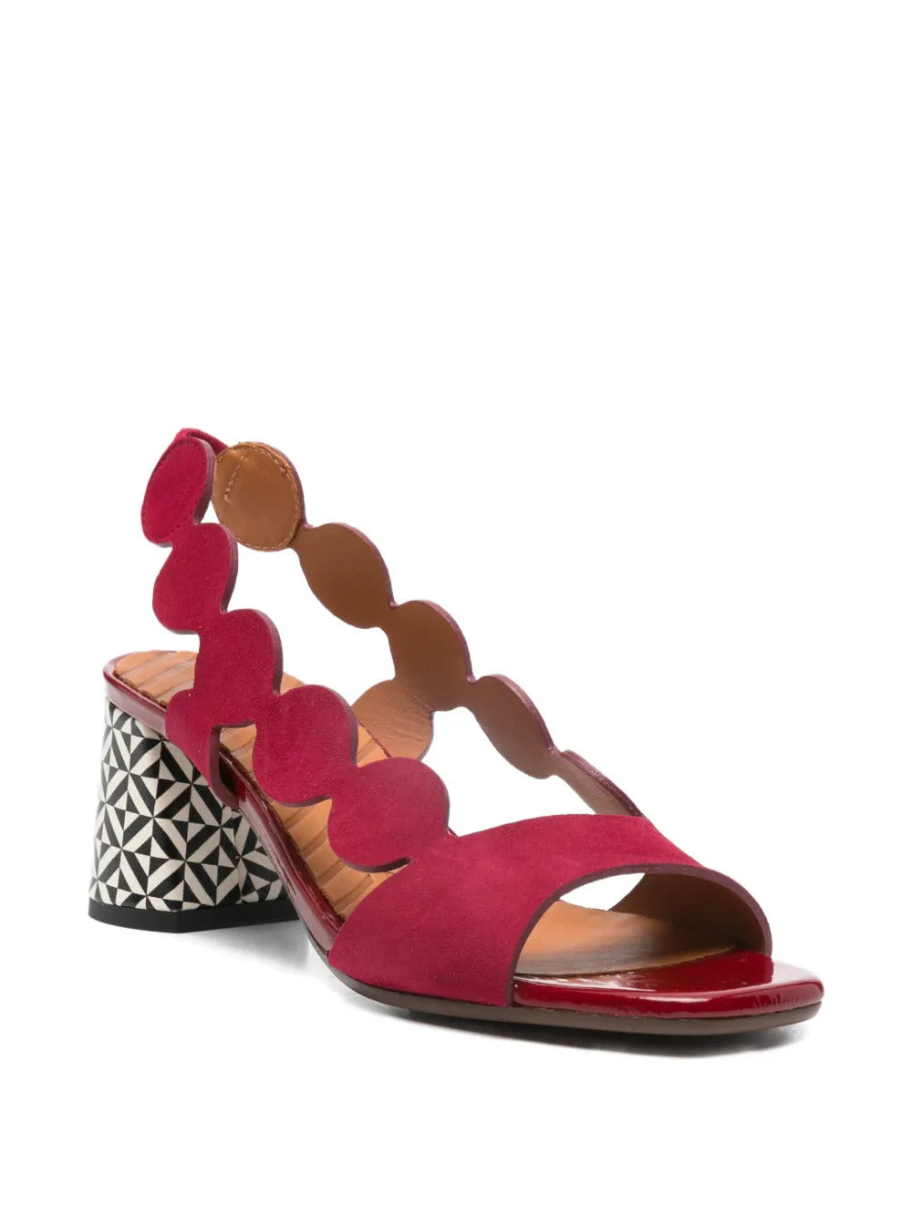 scalloped pattern heel sandals