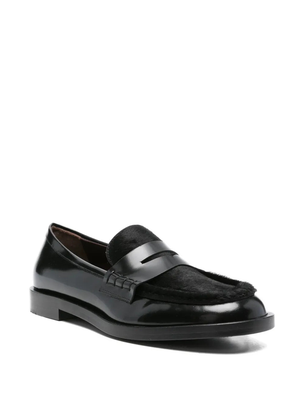 leather fur loafers