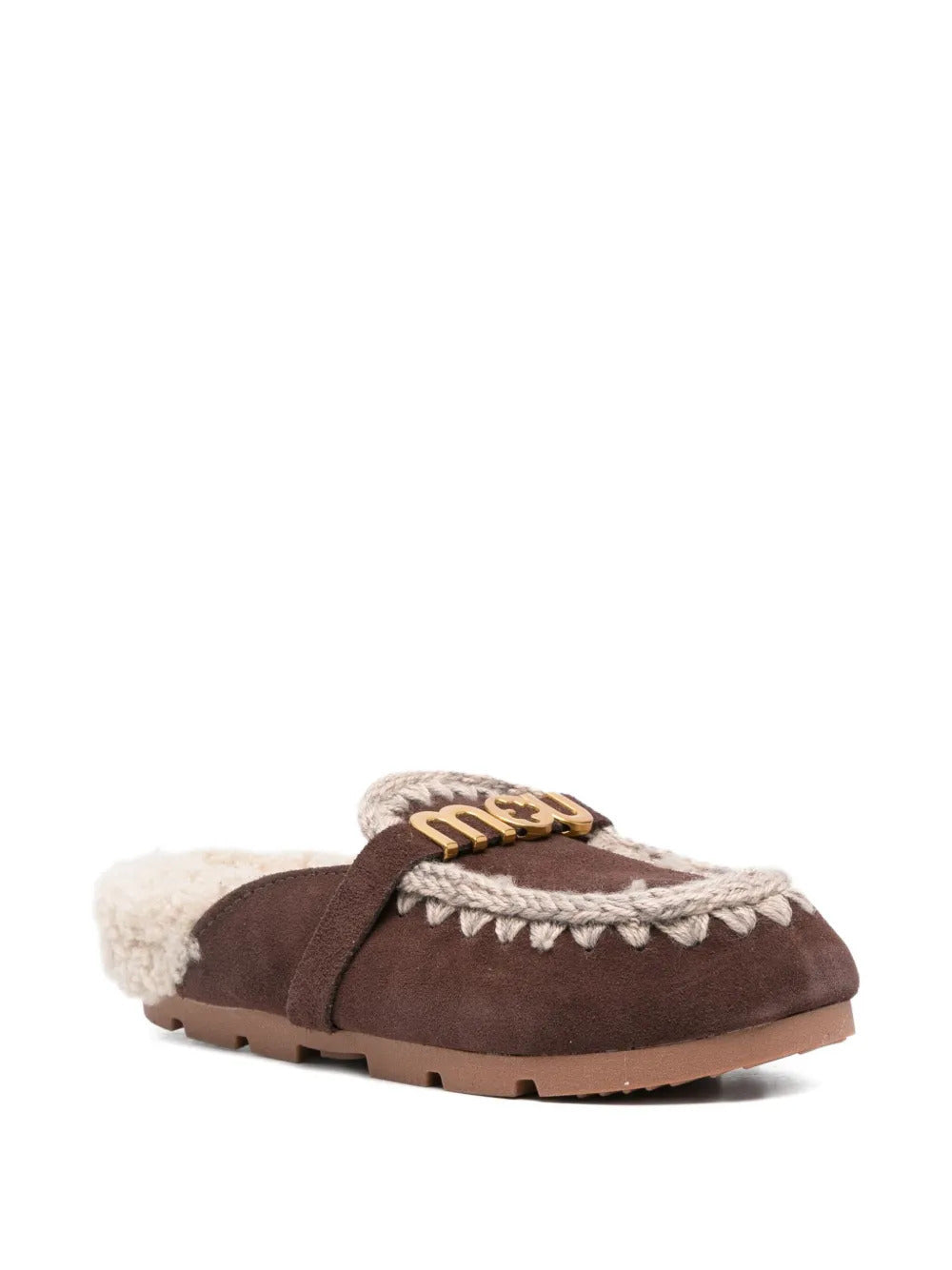 logo-plaque shearling mules